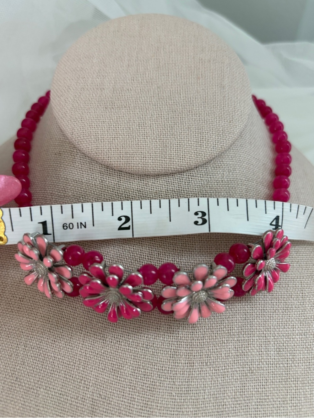 Glass Beaded Pink Floral Choker Necklace and Bracelet Set - Picture 11 of 13